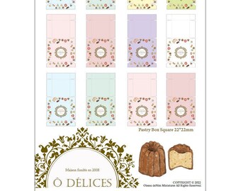 O Delices Pastry Box Digital PDF: square box 22x22mm- 12th 6th Scale Dollhouse Miniatures Instant Download Tutorial