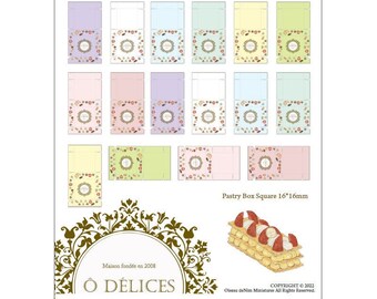 O Delices Pastry Box Digital PDF: square box 16x16mm- 12th 6th Scale Dollhouse Miniatures Instant Download Tutorial
