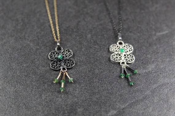 Delicate Filigree Flower Pendant Necklace Genuine Colombian
