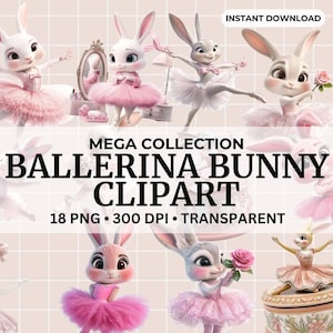 Pink Bunny Baby Shower Clipart Ballerina Bunny Clipart Cute Pink Coquetteful Coquette Ballerina PNG Clipart Baby Bunny