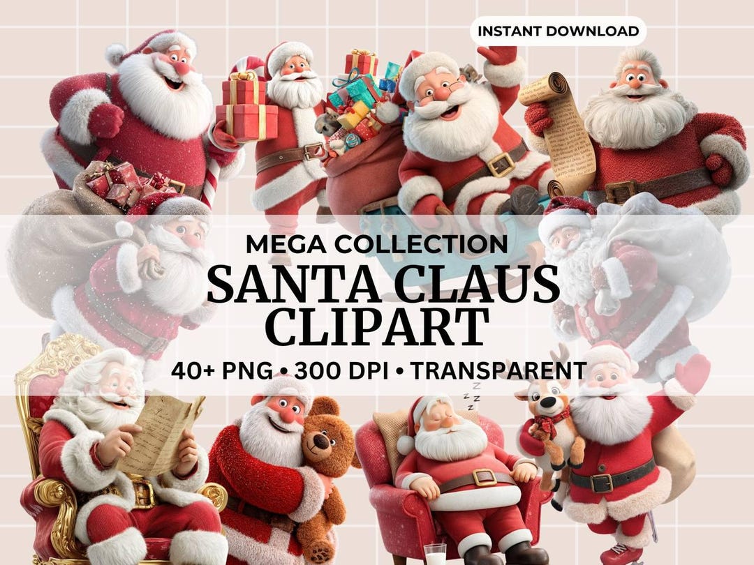 Cute Santa Watercolor Clipart Cute Christmas Clipart PNG Santa Claus ...