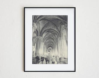 NOTRE DAME | instant download, printable wall art, black and white architecture, modern photography, gritty, cathedral, france, surreal