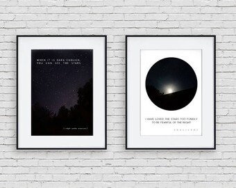 NIGHT SKY inspiration print set | instant download, printable wall art, quote, modern decor, stars, celestial, Galileo, Emerson, philosophy