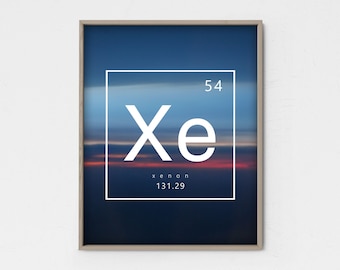 XENON | instant download, periodic table print, printable wall art, science decor, modern table of elements graphic, abstract photography