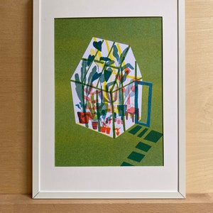 Grow, A4 A3 Riso print, plant lovers illustration, greenhouse