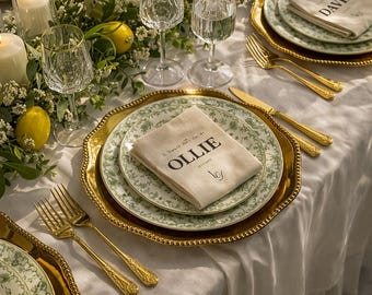 Personliga bröllopsservetter, Anpassade monogramservetter med namn, Guld- och silverfoliedukar, Lyxig dukning