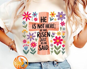 He has risen Christian Easter png, Resurrection day png, floral png, boho png, brushstroke png, abstract floral png, Easter sublimation dtf