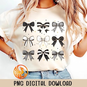 Checkered Coquette Bow Png, Black and White Bow, Retro Png, Preppy Png, Glitter Bow Png, Girly Coquette Png, Trendy Shirt Design