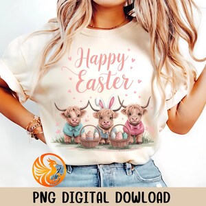 Vaca de las Tierras Altas del Día de Pascua PNG, Linda Vaca de Pascua Png, Retro Pascua Png, Diseño de Sublimación de Feliz Pascua, Descarga Digital