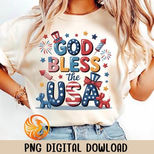 God Bless the USA PNG, Preppy Patriotic Shirt Design, Girly Coquette 4th of July Sublimation, Cute Stars Stripes Digital Download
