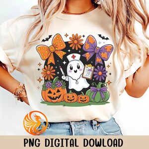 Nurse Halloween Coquette Png, Cute Spooky Nurse Shirt Design, Funny Ghost Nurse Png, Preppy Halloween Nurse Png, ER Nurse Sublimation
