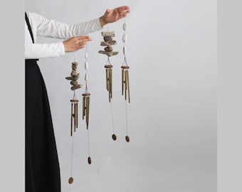 Handmade Driftwood or Pumice Wind Chime – Natural Materials, Aluminum Bell, Unique Sound, Soothing Garden Decor,Furin,Handmade Wind Chimes
