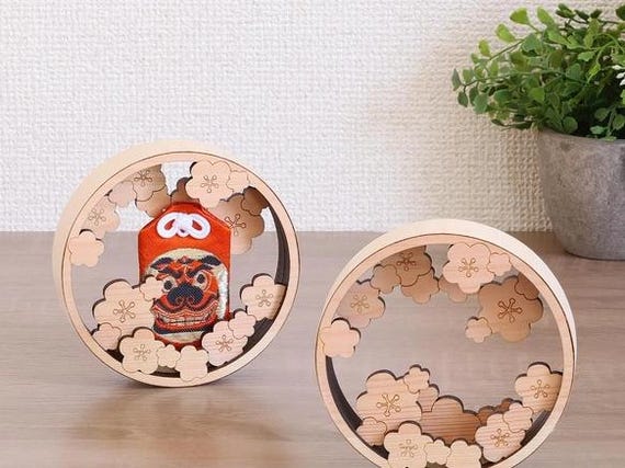 Plum Blossom Amulet Stand | Handmade Cypress Charm Holder