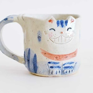 Caneca japonesa feita à mão de gato Nittari com orelhas – Caneca de cerâmica japonesa Mino Ware, Caneca japonesa Lucky Cat, Caneca japonesa Maneki Neko Cat