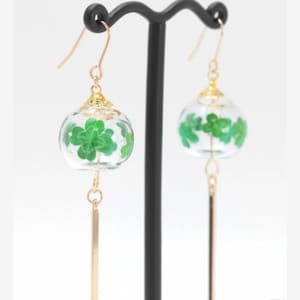 Wind Chime Earrings | Handmade Green Glass Bead Dangle Earrings,Japanese Wind Chimes,Wind Bell Earrings,Furin Earrings,Hollow Glass Bead