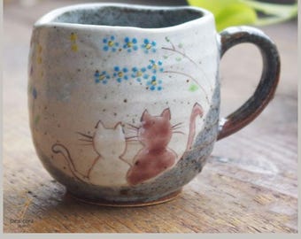 Japanese Handmade Kutani Ware Cat Mug - Japanese Sunshine Color Painting - Handcrafted Ceramic Utsuwa Gift - Made in Japan,Gift for Cat Love