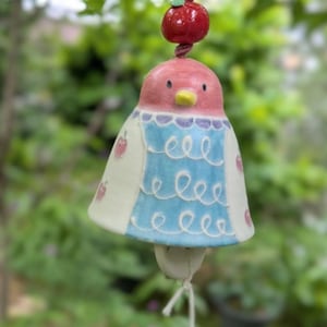 Handmade Ceramic Bird Wind Chime – Apple Head Design | Cute Colorful Pottery Doorbell or Garden Decor,Japanese handmade Furin,handmade wind
