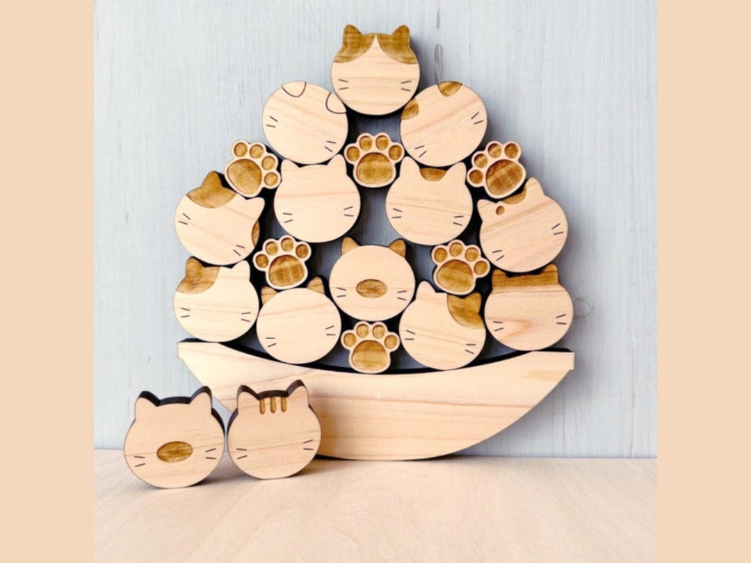 Japanese Fun Game for Kids and Adults,wooden Cat Stacking Game, Cute ...