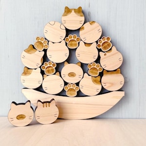 Japanese Fun Game For Kids and Adults,Wooden Cat Stacking Game, Cute Balance Toy for Kids Family,Educational Gift from Japan,Cat Shape Game