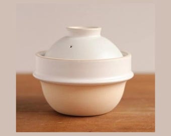 Cuiseur de riz Donabe Mashiko-Yaki | Pot japonais en argile avec double couvercle | Cuiseur à riz 1 tasse pour cuisinière à gaz | Batterie de cuisine en céramique faite main