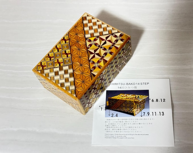 12 Step Japanese Handmade Wooden Puzzle box(Himitsu Bako 12Step),Japanese Tricks Box.Anniversary Gift,Handmade Wooden Craft,Unique Gift,