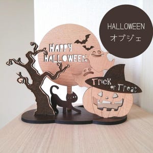 Ghost Campfire Gathering,Mini Wooden Halloween Decoration Set – Pumpkin, Ghost, Cat & Moon,Campfire Display,cute tinyTrick ,Spooky HomeDecor