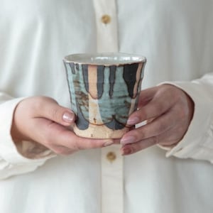 Xícara de chá japonesa com estilo Mino Ware pintado à mão, cerâmica Mino Ware estilo japonês, padrão de bolinhas, seguro para micro-ondas, seguro para máquina de lavar louça