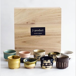 Mino Ware Sake Cup Collection – Set of 9 Ceramic Cups – Handmade Japanese Pottery Gift,Unique Japanese Sake Cup Collection,Japanese Ceramic