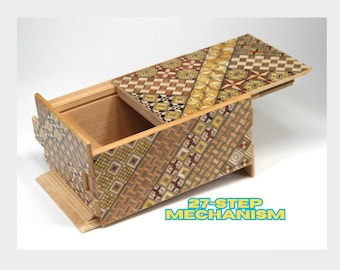 27 Step Japanese handmade Wooden Puzzle Box,Japanese Handmade Wooden Tricks Box,Japanese Unique Gift,Unique Valentine Box,Adults Puzzles