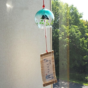 Japanese Glass Wind Chime with Black Goldfish | Summer Furin Bell | Cool Ice-Like Sound | Traditional Gift or Souvenir,Japanese Kawaii Wind