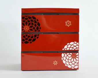18.0 Takumi Three-Tiered Box Aka Hyakuka – Modern Japanese Floral Bento Box for Celebrations.Japanese Bento Box,Japanese Vintage DesignBento