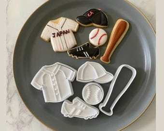 Baseball Cookie Cutter Set | Uniform, Bat, Cap, Ball & Cleats | Sports Theme Baking Mold | 3D Printed PLA | Gift for Baseball Fans