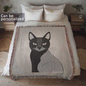 Cat Minimalist Woven Blanket, Cat blanket, Throw Blanket, Tapestry blanket, Minimalist decor, Personalized gift, Cat, Woven blanket