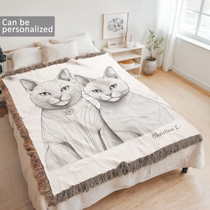 Cat Minimalist Woven Blanket, Cat blanket, Throw Blanket, Tapestry blanket, Minimalist decor, Personalized gift, Cat, Woven blanket, couple