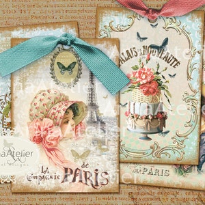 Memoires de Paris ATC CArds - Vintage Collage Cards - Etiquetas digitales - Hoja de Descarga Digital - Tarjetas Shabby chic