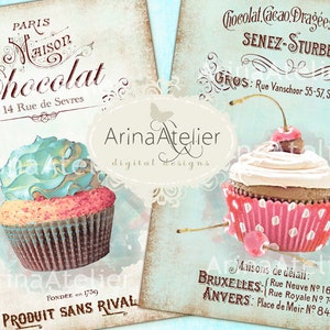 Shabby Chic Patisserie - Large Images - Backgrounds - 5x7 inch - Digital Print - Ephemera Sheet - to print on- Tote, Bags, t-shirts Download