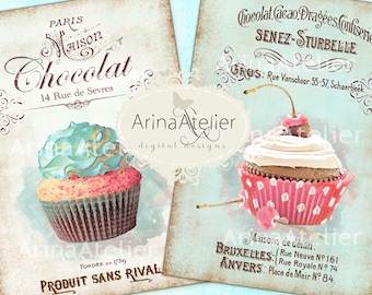 Shabby Chic Patisserie - Large Images - Backgrounds - 5x7 inch - Digital Print - Ephemera Sheet - to print on- Tote, Bags, t-shirts Download