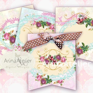 Summer Party Banner - Shabby chic Tags - Set of 3 Sheets - digital Collage sheet - Download Printable