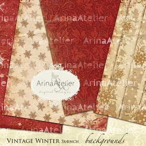 Vintage Winter Backgrounds - Digital Cards - Vintage Collage Images - Winter Digital Images - Scrapbooking Digital - Digital Collage Papers