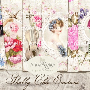 BOOKMARKS Shabby chic Emotions - Hang Tags - Collage Digital Sheet - Scrapbooking Supplies - Digital Cards - Collage Tags - Shabby Chic
