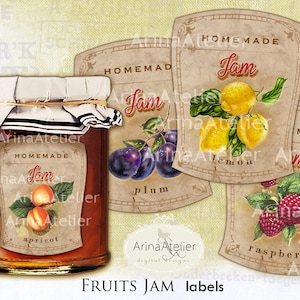 Fruit Jam Vintage LABELS - Collage Jam etiketten - handgemaakte etiketten - digitale etiketten - digitale collage sheet - tags, scrapbooking