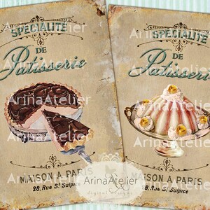 CARDS Vintage French Patisserie - Large Images - Background - to print on images - Digital Collage Sheet - Digital Sweets Tags - Collage Tag
