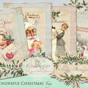 TAGS Wonderful Christmas - Christmas Images - Digital Collage Christmas - Digital Collage winter - Shabby chic digital - Winter digital Card