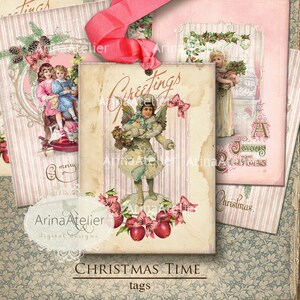 ETIQUETAS de época de Natal - Imprimíveis de colagem digital - Imagens de colagem vintage - Cartões comemorativos - Etiquetas de colagem para presentes - Etiquetas chiques gastas de inverno