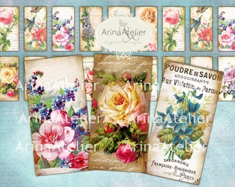 Vintage Flowers Domino Tiles - Digital Tiles - Digital Domino Tags - Digital Tags - Digital Collage Sheet