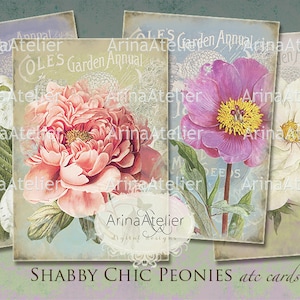CARDS Shabby Chic Peonies - Digital Collage Tags - Scrapbooking - Flower Cards - Digital Collage Images - Digital printables - Gift Tags