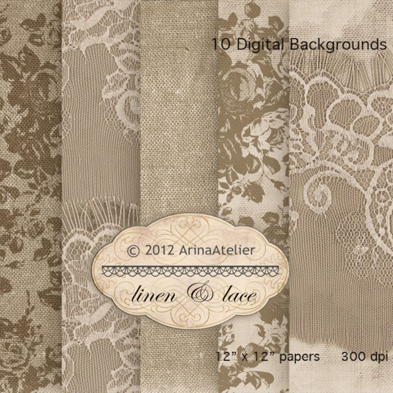 Lace and Linen Textures Digital Scrapbooking Papers Fabric Textured