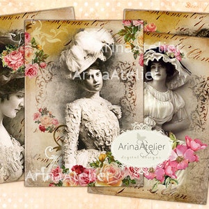 TAGS Romantic Vintage Women - Digital ATC Cards - Tags - Download Collage Sheet - Printable Sheet - Vintage Collage Images