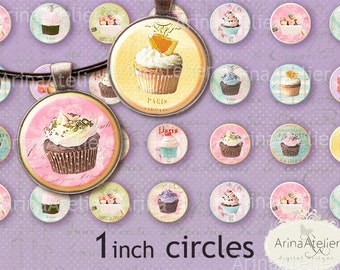 French Sweets Circles 1 inch - Digital Collage Sheet for Earrings - Bottlecaps - Pendants - Magnets