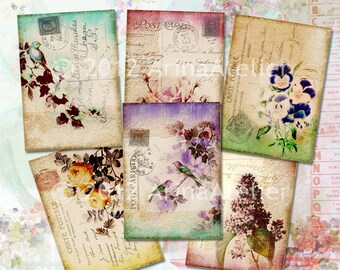 Shabby Chic Cards - digital collage sheet - set of 6 sheets